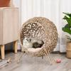 Rattan Elevated Cat Bed House Kitten Basket Ball-Shaped Pet Furniture W/ Removable Cushion - Natural