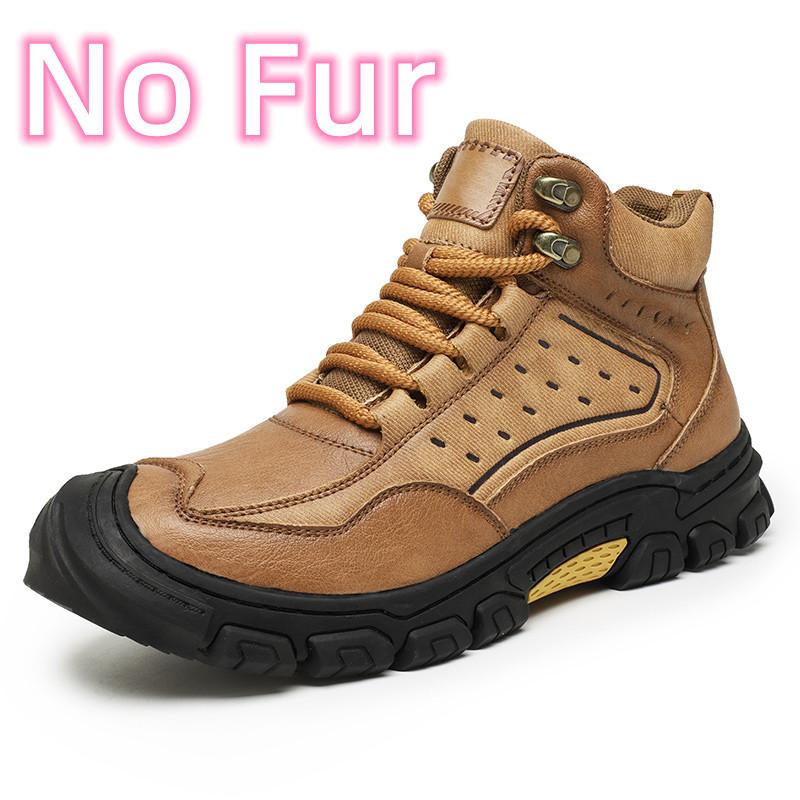 Fashion Antiskid Men Walking Boots Plush Snow Hiking Shoes Genuine Leather Ankle Boots Leisure Walk Sneakers Soft Man Motorcycle Boots