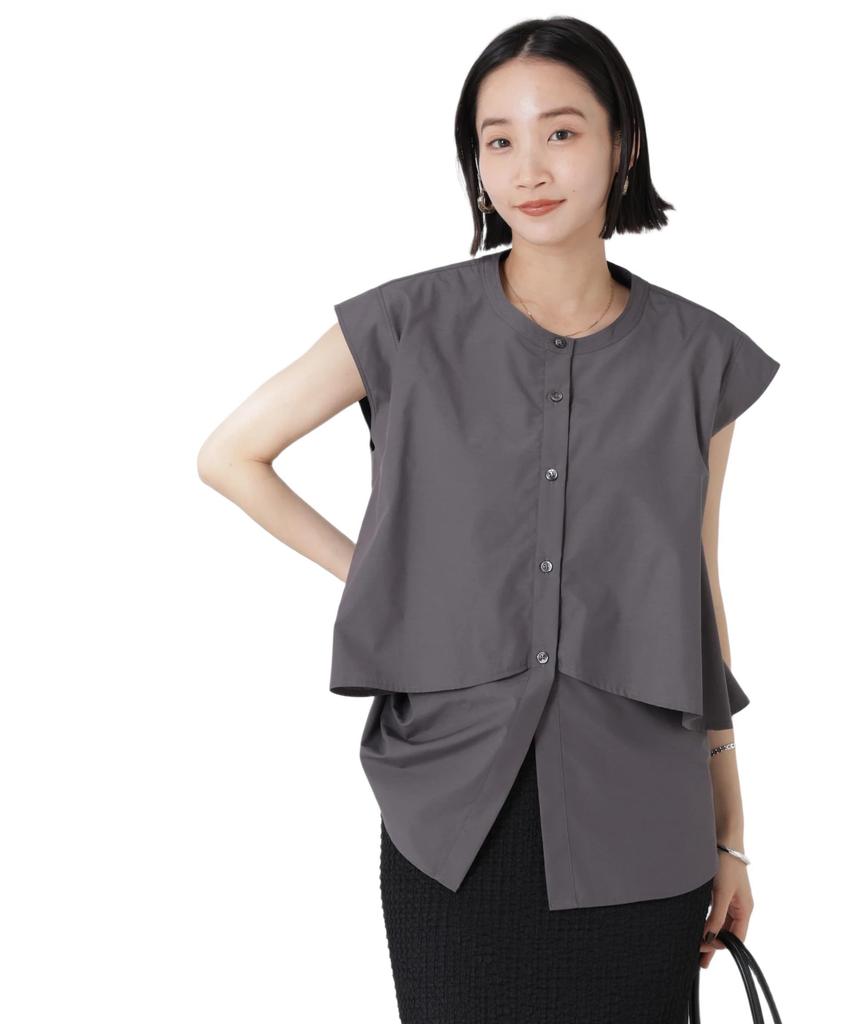 Nano Universe Front Flare Cape Collar Sleeveless F Women's Shirt, 023, Charcoal, 673-5121324