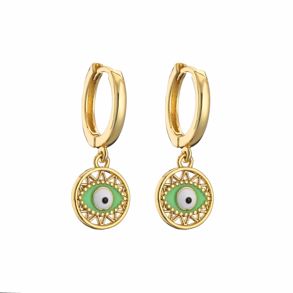 HECHENG,Small Rhinestone Evil Eye Plam Earrings,Hoop Huggie Earrings For Women,Trendy Circle Zircon Gift