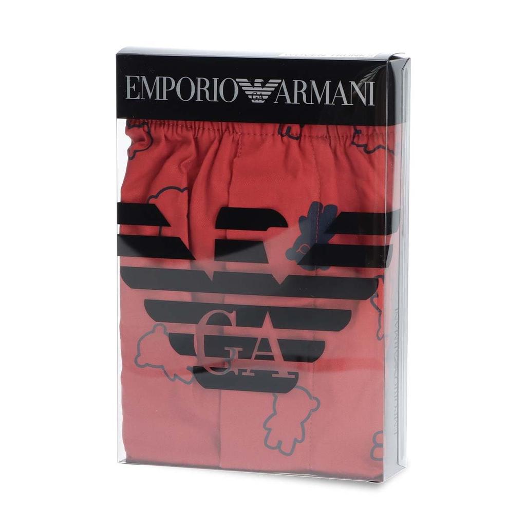 Emporio Armani FLYING BEAR Manga Bear Cotton Woven Trunks (M/L), Front-Opening, Men's Underwear, Size L (Japanese Size), 54250003, Red, Size 16