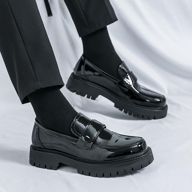 Black White Loafers Men Party Business Loafers 4CM Thick Soled Men Dress Platform Shoes Comfortable Slip-On Casual Shoes