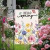 Floral Welcome Garden Flag Double Sided Spring Outdoor Decorative Linen Yard Banner with Letter Print for Porch and Patio
