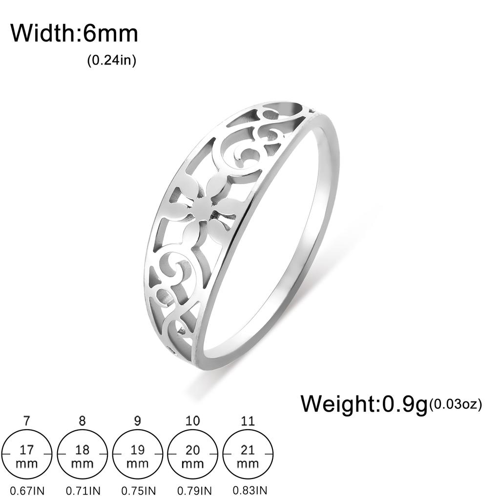 Stainless Steel Filigree Flower Ring Aesthetic Bohemian Women Rings Band Jewelry Birthday Gift