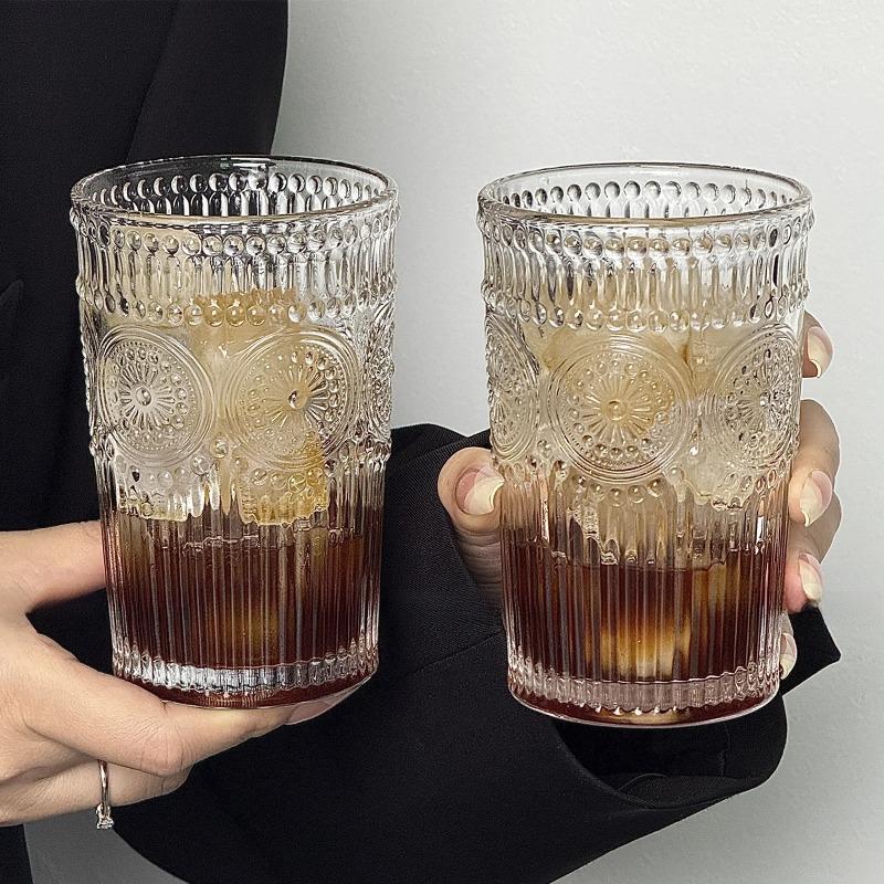 Sonnenblumen-Wasserbecher, Retro-Relief-Glasbecher, Kaffeetasse, Internet-berühmter Kaltgetränkebecher, Haushaltsglasbecher