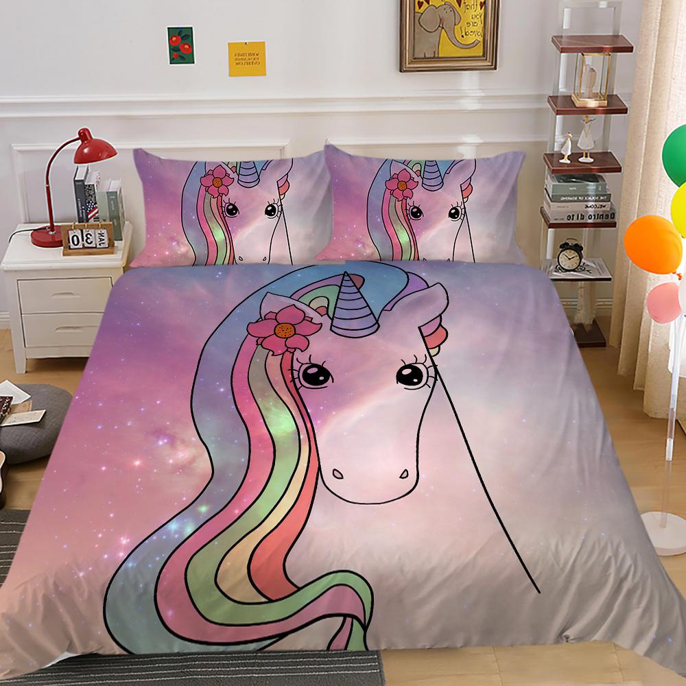 2023 New Style Unicorn Painting Soft Bedding Cover Set Duvet Cover Sets Unique Design Children Kids Teens Bedclothes Pillowcase
