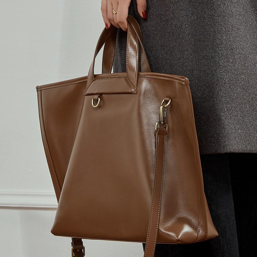 First Layer Vegetable Tanned Leather Women'S Bag Large Capacity Commuter Portable Tote Bag Shoulder Messenger Bag