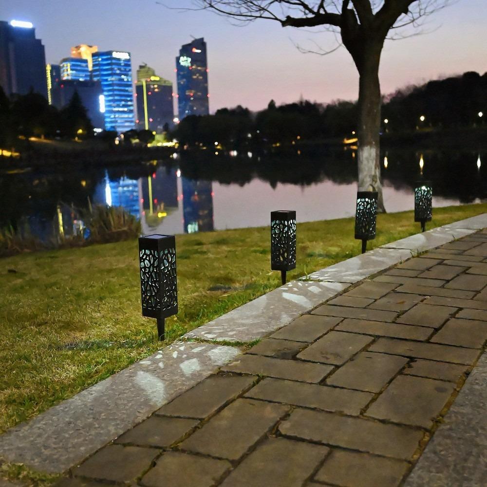 Solar Powered LED Pathway Lights Waterproof Lawn Lamps with Elegant Hollow Patterns for Garden Walkway Landscape Lighting