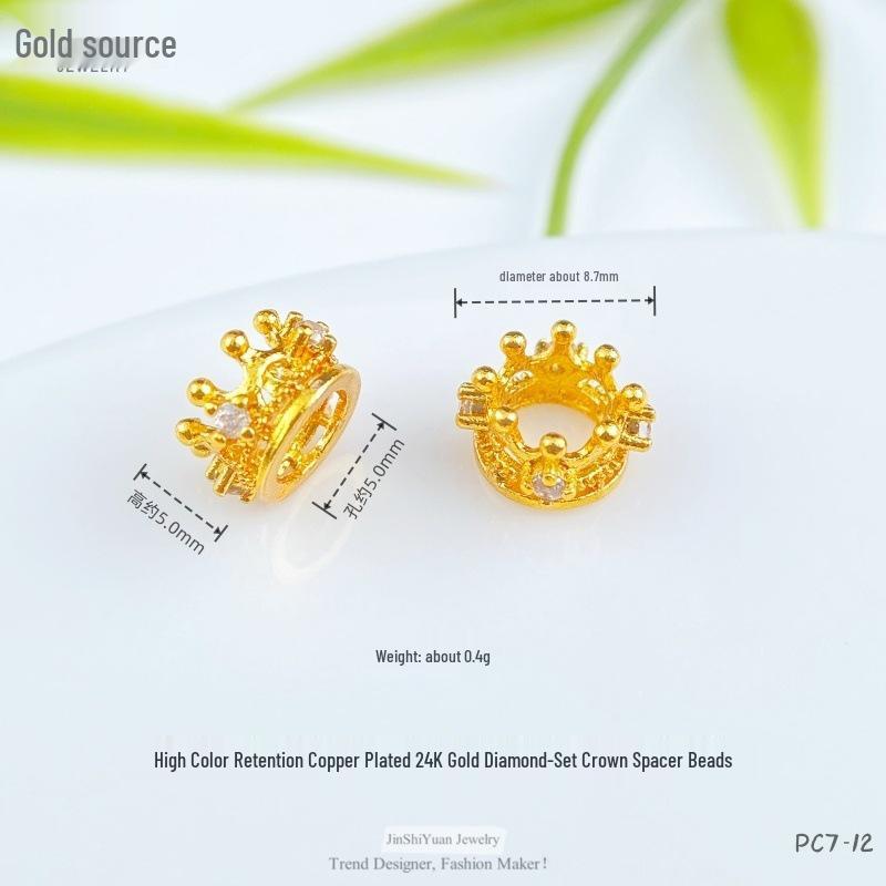 24K Gold Zircon Large Hole Spacer Beads - High Retention Copper Plated Barrel Flower Crown for DIY Bracelets