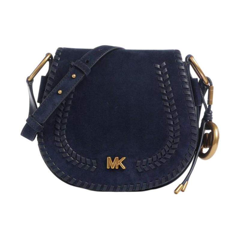 MICHAEL KORS JOSIE gold letter charm calfskin saddle bag shoulder crossbody bag medium women's blue