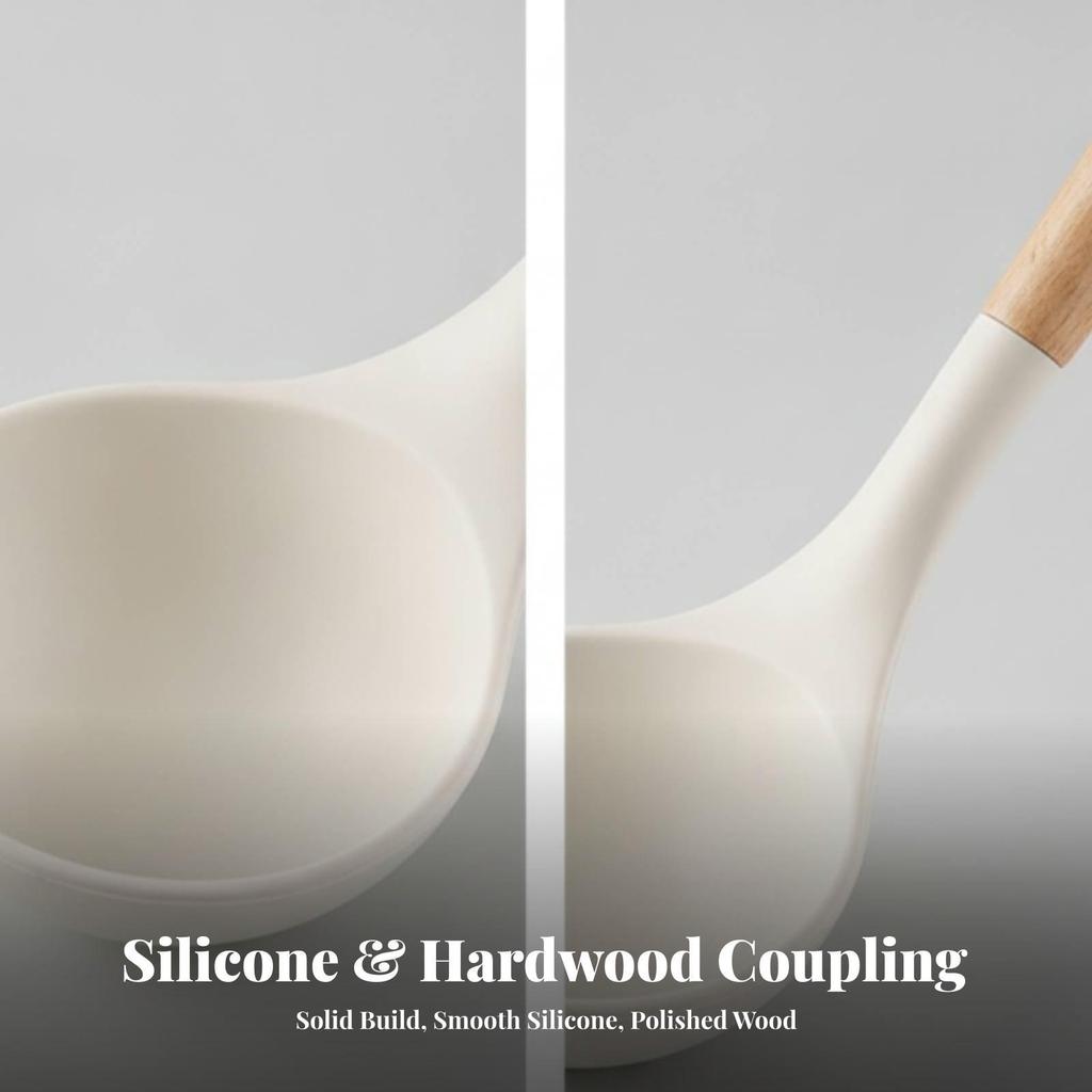 Silicone Turner with Beech Wood Handle Heat-Resistant Utensil Non-Scratch