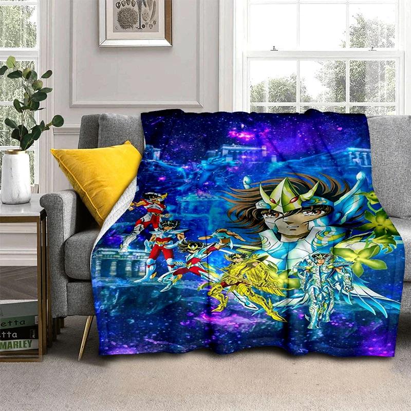 Anime Saint Seiya Glod Pattern Throws Blanket for Baby Hiking Picnic Bed Super Soft Cute Kawaii Flannel Blanket Birthday Gift