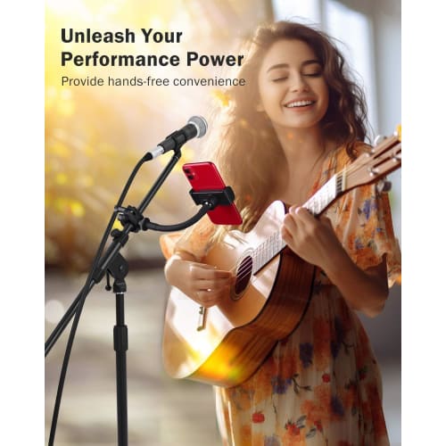 ROTKUEIEE Smartphone Holder for Microphone Stands, Music Stands, and Phones, Precision-Made, Adjustable Angle, Space-Saving, Portable, Ideal for Live