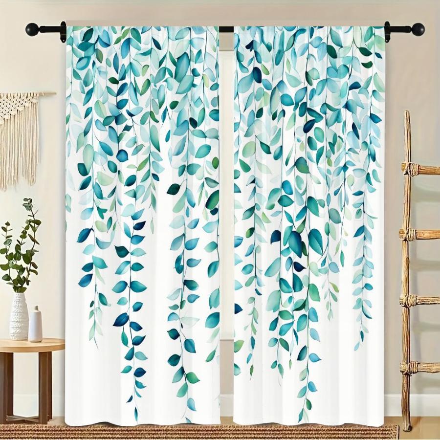 2PCS Digital Printed Curtains, Ivy Waterfall Green Vine Cascade Botanical, Window Drapes for Living Room Bedroom Home Decoration