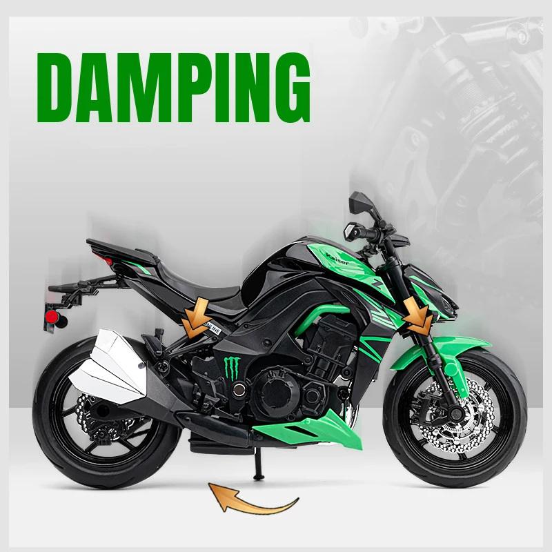 1/12 Kawasakis Ninja Z1000 Alloy Sports Motorcycle Model Diecasts Metal Toy Street Racing Motorcycle Model Sound Light Kids Gift