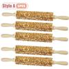 1-5PCS Natural Wooden Rolling Pin with Floral LeafEngraving SmoothSurface Non-Slip Handle for ChristmasCookie Cutter Baking Tool