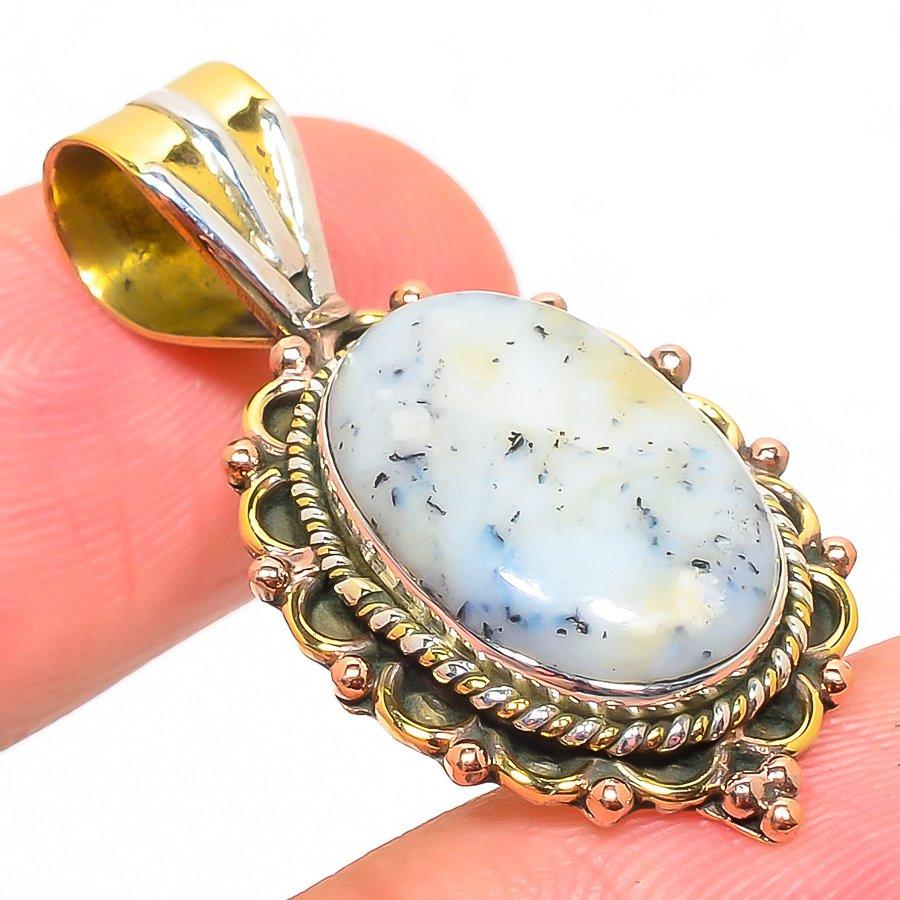 Natürlicher Dendritenopal Zweifarbig 925 Massiv Sterling Silber Geschenk Anhänger 1.50" C3r99