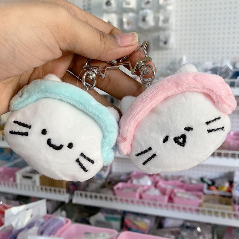Cute Plush Cat Keychain Headphones Cat Doll Charm Bag Pendant Couple Gifts Kids Backpack Decoration Cartoon Animal Toy Accessory