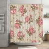 Vintage Floral Shower Curtain Decorative Bath Towel Waterproof Printing Bathroom Decoration Pink Rose Print Wall Hanging (180x24