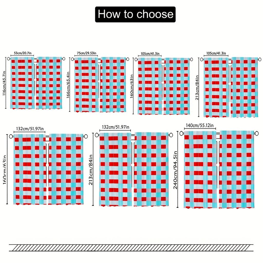 Set Of 2 Classic Curtains Red White Checkered Pattern Fresh Light Blue Background Clean Lines Refined Quality Curtain Polyester