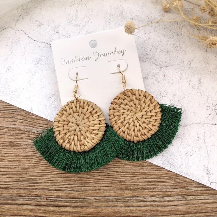 Holiday Style Handmade Grass Rattan Woven Earrings Retro Fringed Simple Stud Earrings Temperament Versatile Women's Earrings
