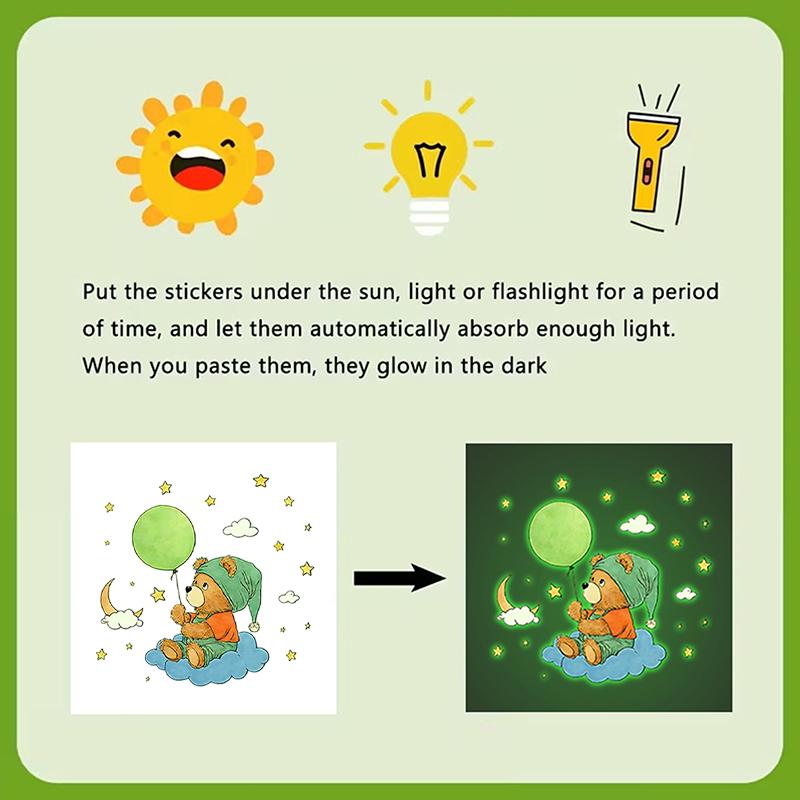 Glow-In-The-Dark Bear Toilet Stickers Self-Adhesive Removable Decal Wall Sticker Home Decor Car Sticker Luminous Effects