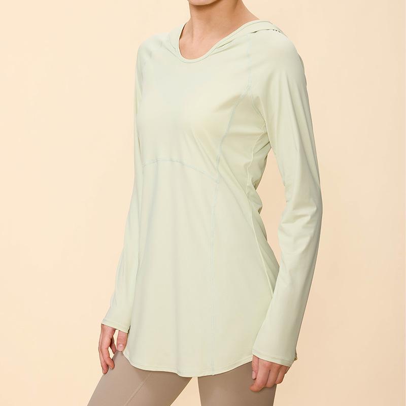 

Women s Slimming Hooded Yoga Top - Long Sleeve, Hip-Covering, Breathable Sunscreen for Spring/Summer Fitness XL колір морської хвилі/зелений