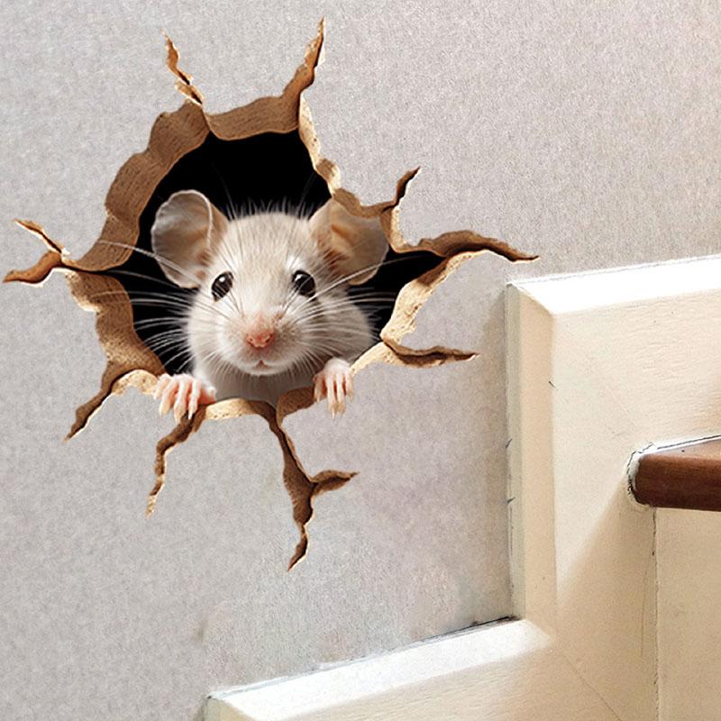 Cute Mouse Hole Wall Stickers Funny Mouse PVC Self Adhesive Home Decor