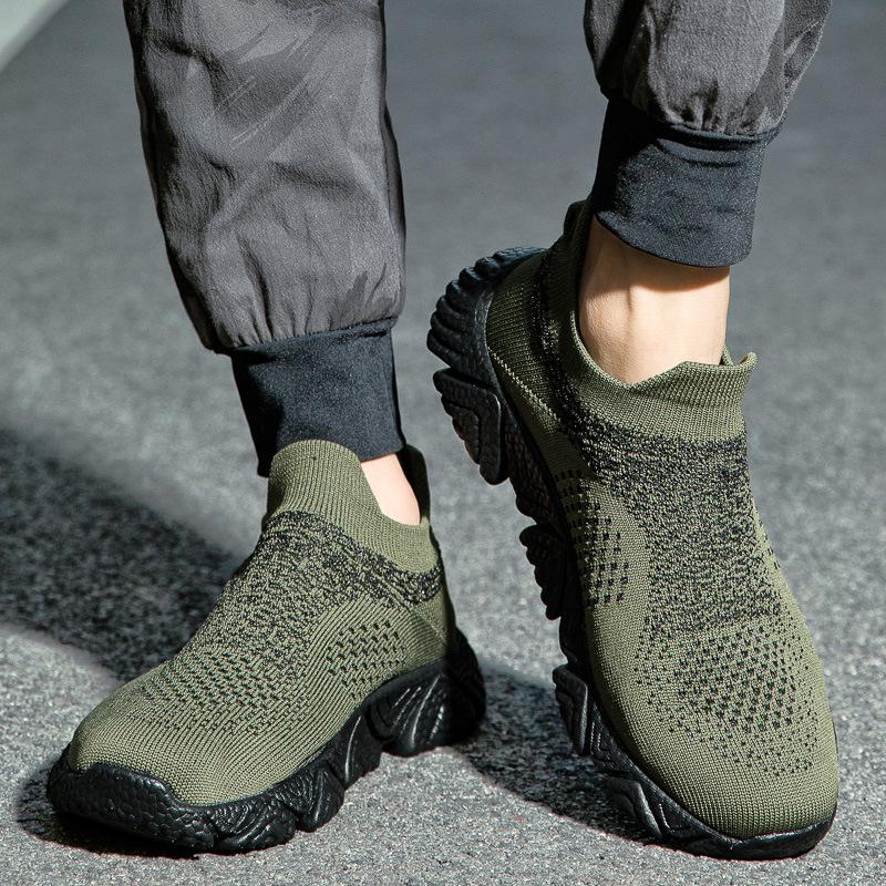 New mid-tube fly-woven upper casual shoes fashionable men's platform sports shoes lazy shoes running shoes