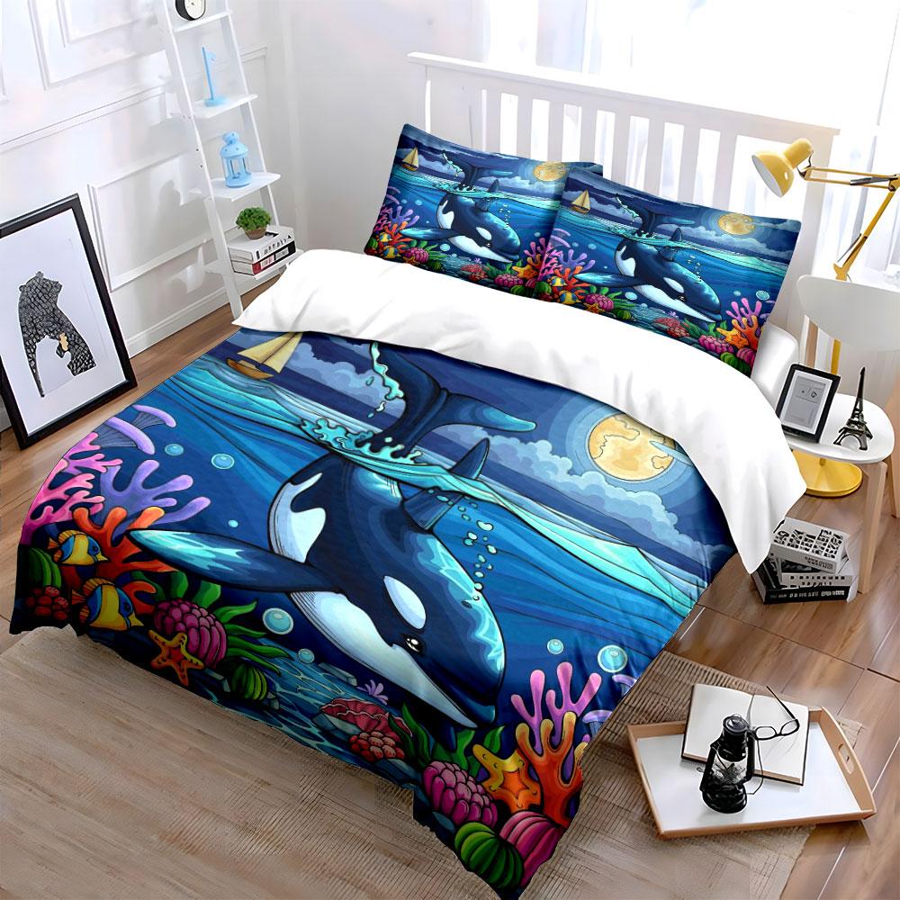 Orca, coral, fish, moon. Bedding sets Duvet cover sets Duvet covers Pillowcases(1*Duvet Cover 2*Pillowcases without duvet insert)