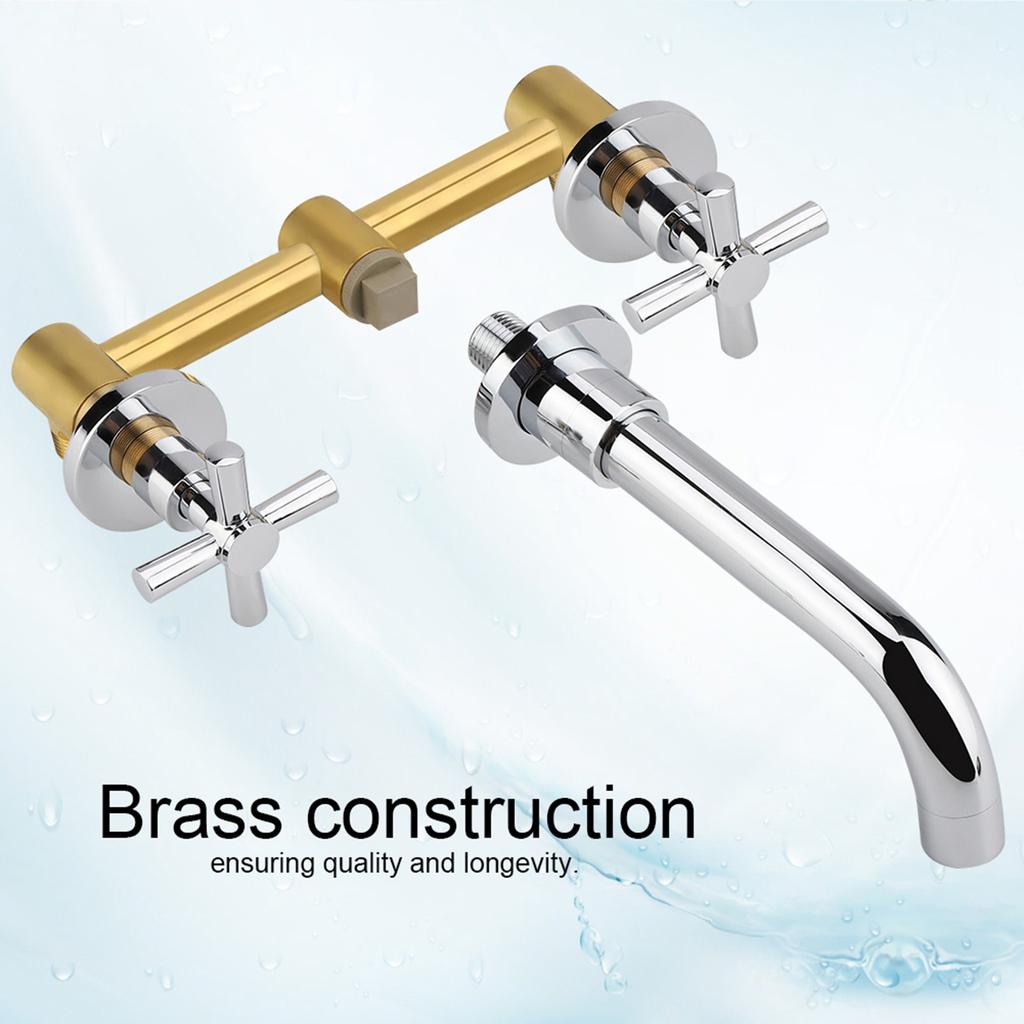 Brass Basin Hot and Cold mixing Tap Concealed Bathroom Sink Faucet Mount on Wall Sliver