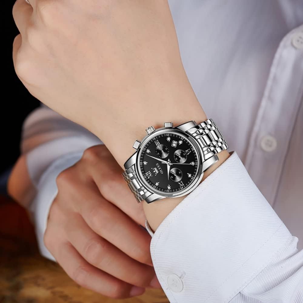 Iqiyi Men S Quartz Waterproof Analog buSineSS Metal Band Black Watch