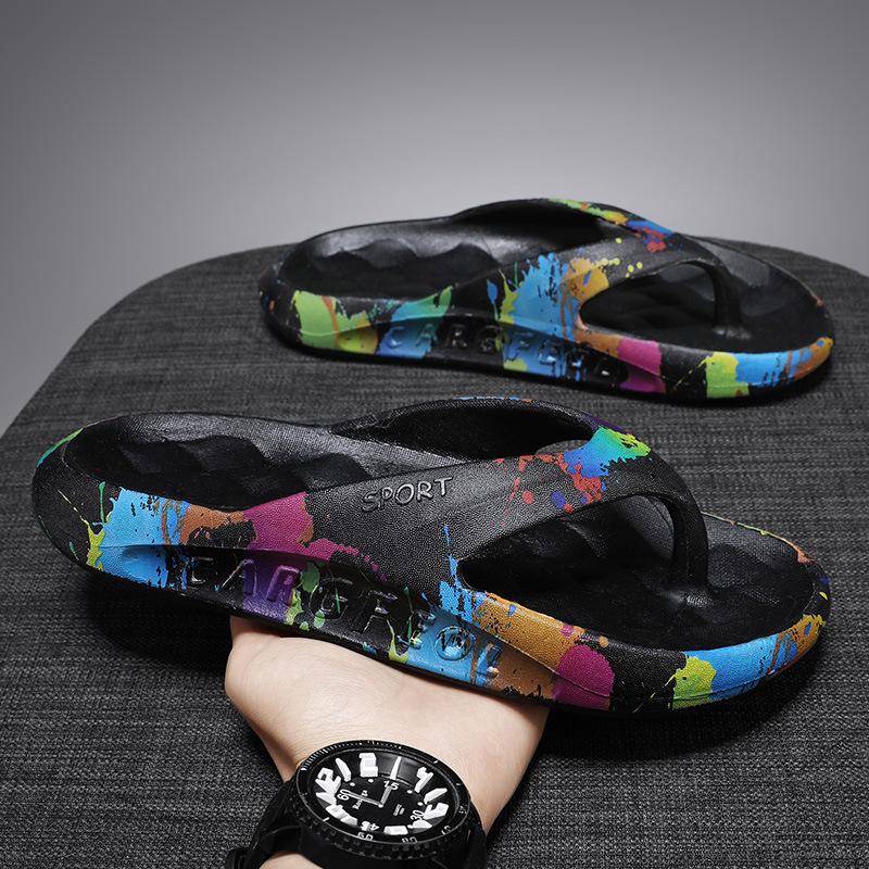 Summer New Fashion Trend Color Blocking Outwear Anti Slip and Wear Resistant Beach Soft Bottom Comfortable Open Toe Men's Casual Herringbone Slippers
