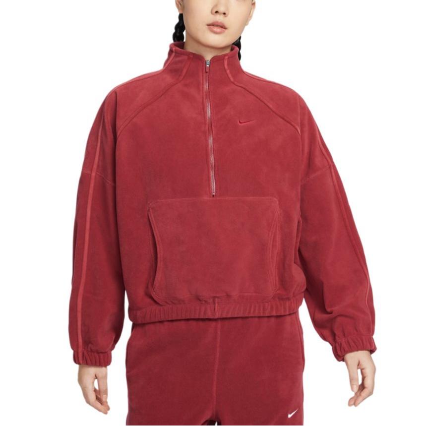 Nike Year Of The Horse Limited Edition CNY New Year Stand Collar Solid Color Drop Shoulder Long Sleeve Fleece Top Women Tops HV3716-613