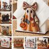 Rustic Kitchen Storage Halloween Wooden Napkin Holder, Ghost Black Cat Decorative Tabletop Tissue Countertop Organizer Dispenser, Paper Towel