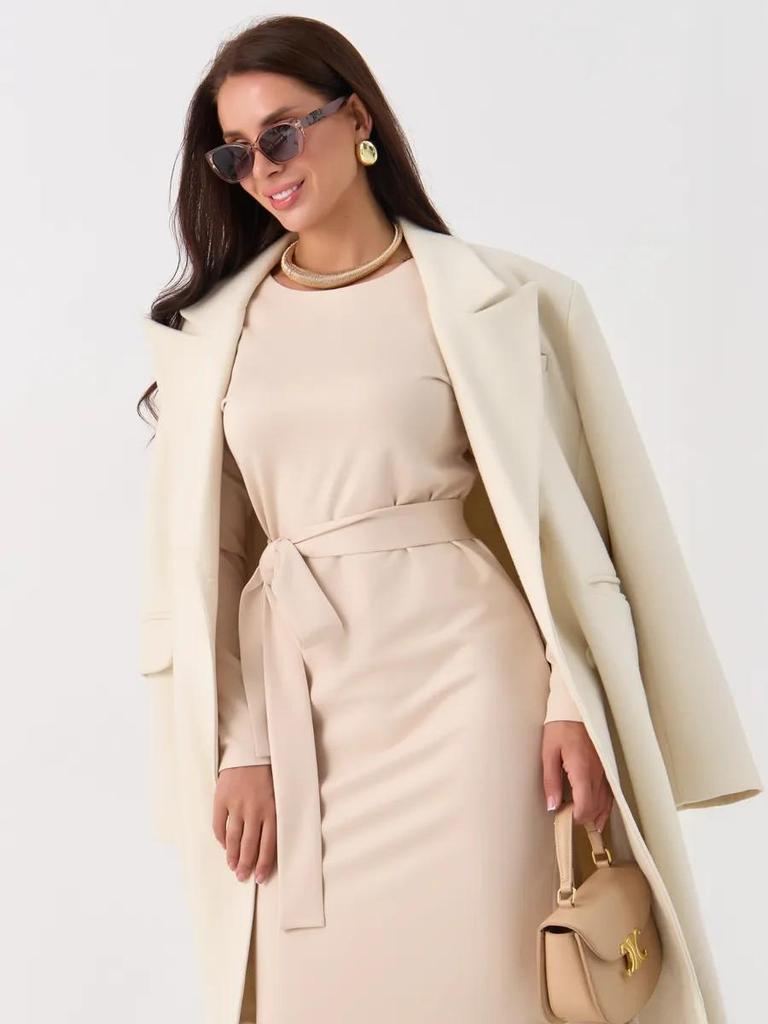 European & American Women's V-Neck Slim Fit Long Sleeve Midi Dress