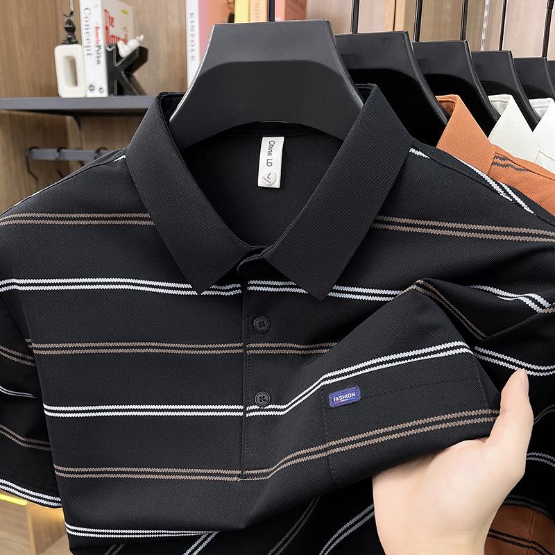 Polo Estiva a Righe da Uomo con Revers e Tasca Vera - Top Casual da Lavoro a Maniche Corte