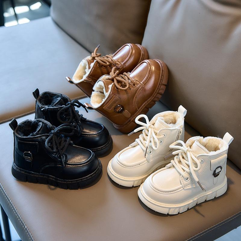 2025 Winter Klassenkamerad Kinder Martin Stiefel Große Baumwolle Jungen Leder Kurze Stiefel, Mädchen Fleece Warme Schneestiefel Außenhandel