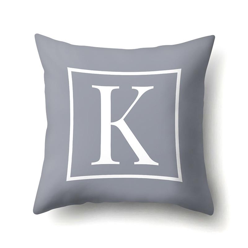 Polyester Pillow Case Gray Base Literary Home Car Decoration 26 English Letter Cushion Car Cushion Cover