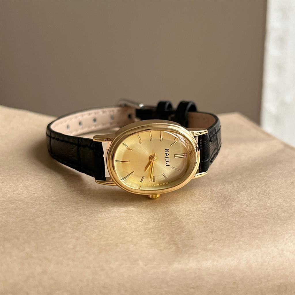 2026 Fashion Vintage Oval Shaped Quartz Wrist Watches for Women Elegant Minimalist Genuine Leather Strap Waterproof Ladies Watch
