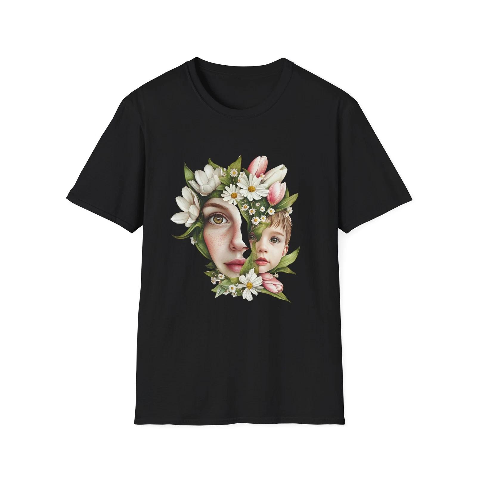 Floral Portrait T-Shirt, Unisex Tee, Mother s Day Gift, Art Shirt, Nature Lover 4XL