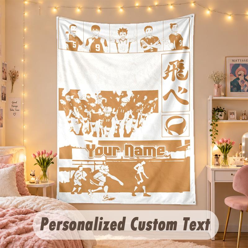Benutzerdefinierter personalisierter Wandteppich, Haikyuu-Druck, benutzerdefinierter Text mit Namen, Wanddekoration zum Aufhängen für das Schlafzimmer