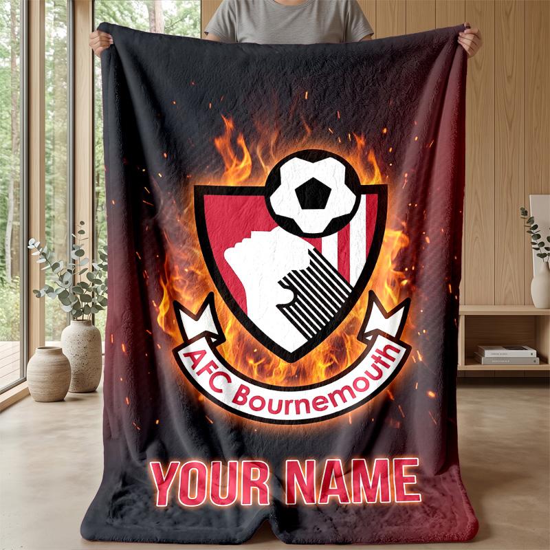 Custom Text Flannel Throw Blanket, Lightweight Cozy Bed Sofa BlanketBournemouth Football