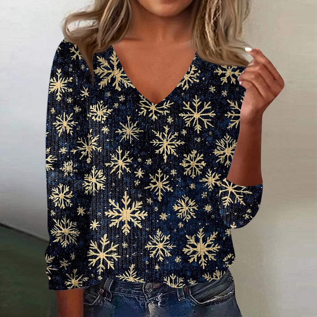 Women's Cute Sweatshirt Knitted Fashion Casual V-neck Long-sleeved Cozy Print Top