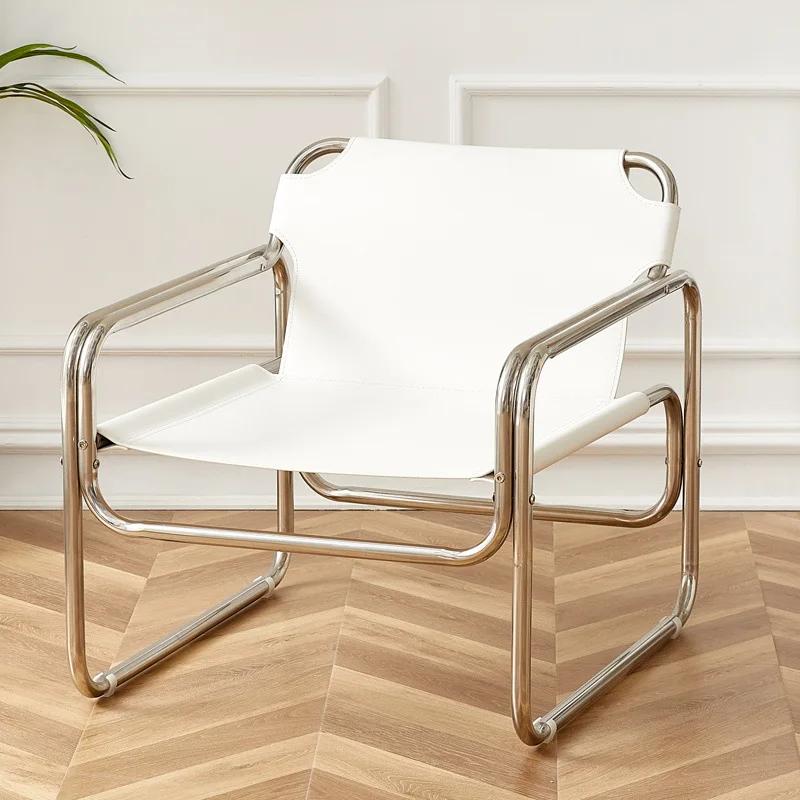 Single Sofa Chair Designer Bauhaus Casual Stainless Steel Saddling Coffee Shooting Prop