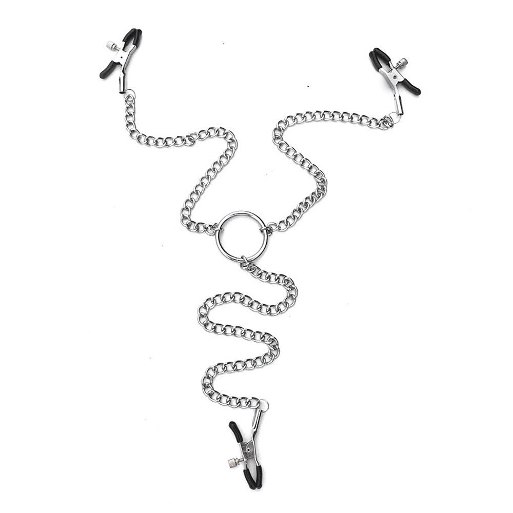 Florya Flirtative Three-Headed Clitoral Clamp Double Nipple Clamps Vaginal Labia Clamps Iron Chain Pendant Lesbian Sex
