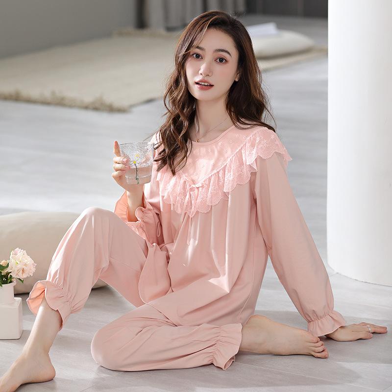 Pajamas Women's Spring and Autumn Pure Cotton Long-sleeved Loungewear Sweet Lace Princess Style Autumn Women's High-end Suit
