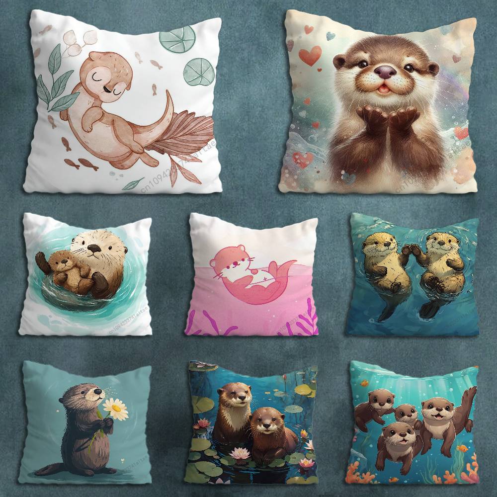 Cute Otter Cartoon Pillow Case For 30x30cm45x45cm55x55cm For Home Bedroom Decoration And Protector