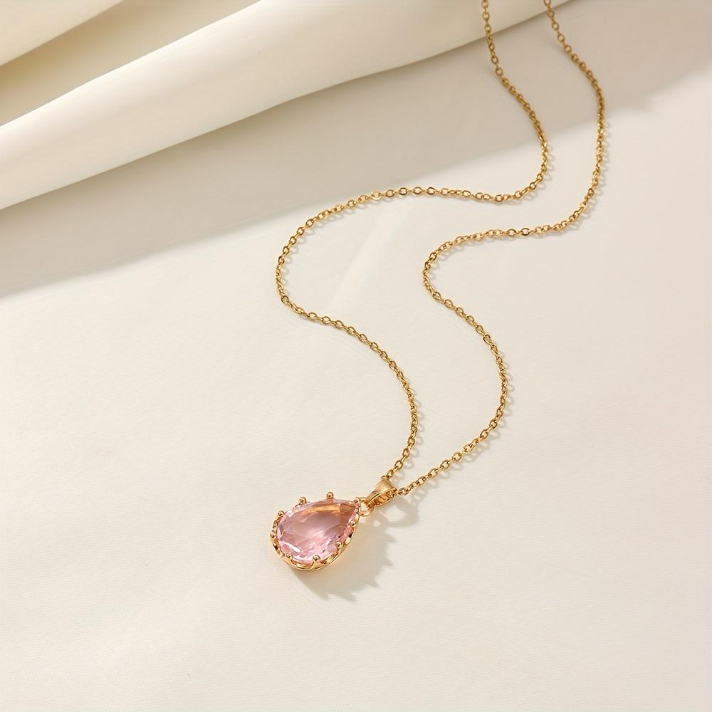 Fashion Drop Shape Zirconia Pendant Necklaces for Women Sparkling Golden Stainless Steel Necklace Jewelry