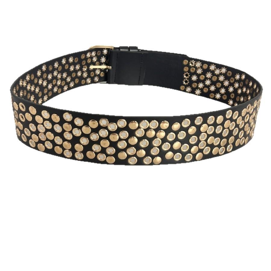 

Новый ремень с заклепками, Очень широкий ремень, Ретро панк стиль Эмо Женский модный широкий ремень 111CM